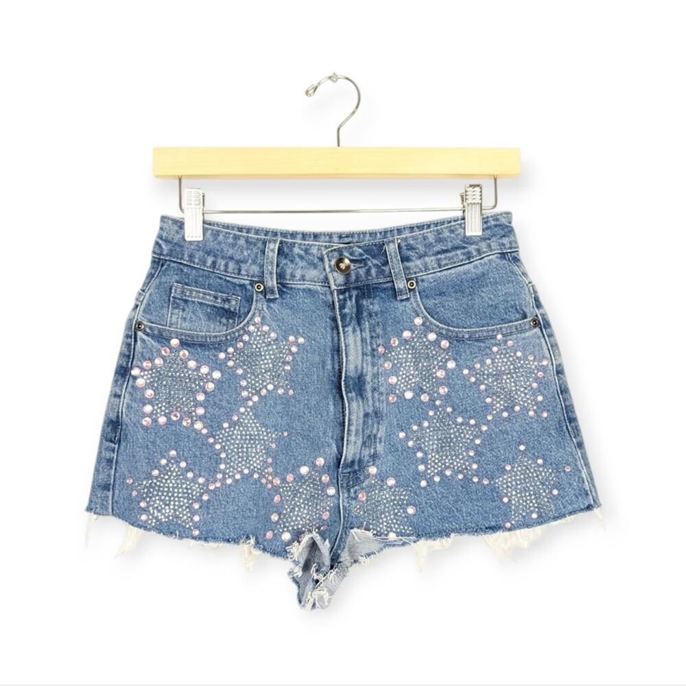 Hot Topic Y2K Star Embellished Distressed High Rise Denim Shorts Size 3